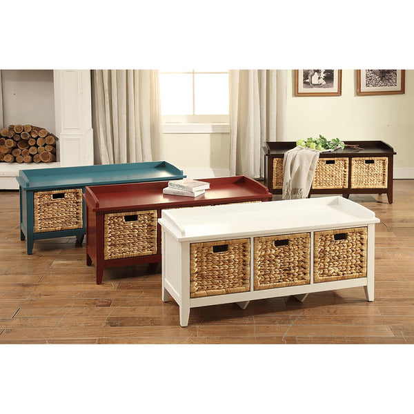 English Elm Beige Rustic Rattan Storage Bench with 3 Drawers for Entryway, Window Seat, Smooth Metal Glides, 43.5"Wide Teal B062P189199