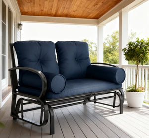 English Elm Double Glider Patio Loveseat with Powder Coated Steel Frame and Cushioned Armrest Pillows T3971P420605