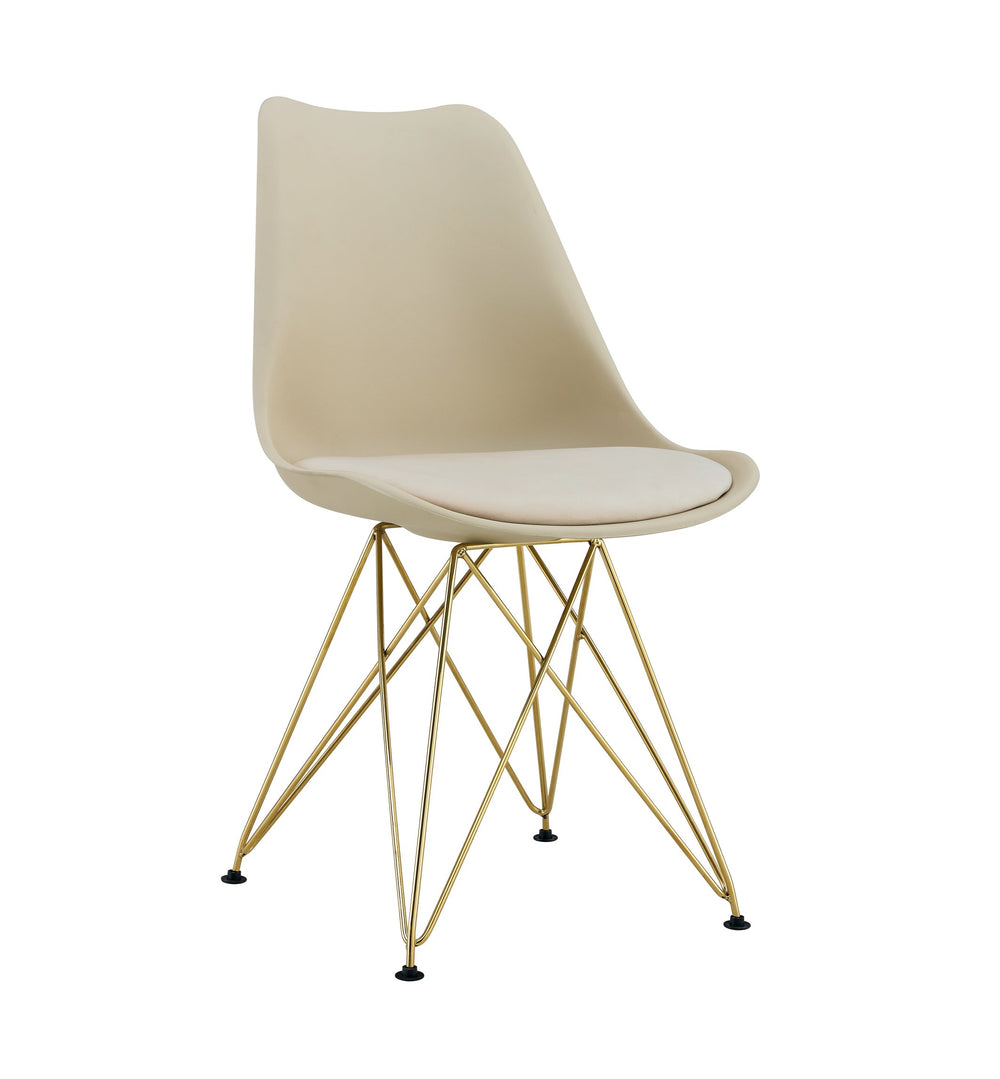 English Elm Modern Shell Lounge Dining Chairs Set Of 4 - Beige With Golden Steel Legs For Elegant Interiors W370P207511