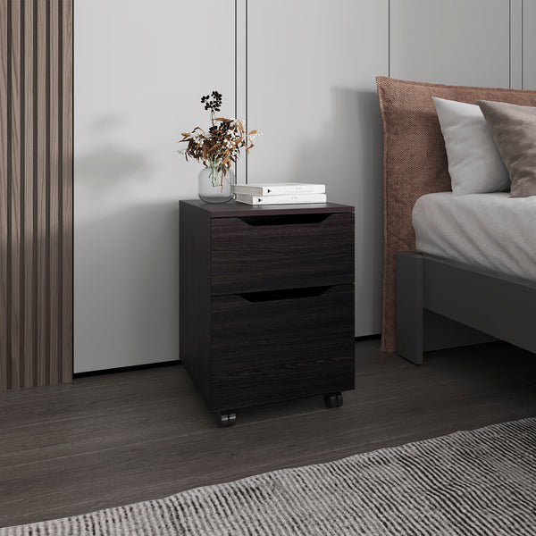 English Elm FM Nogales NightStand with 2 Drawers — Compact Scratch-Resistant Melamine Bedside Table for Small Rooms Wenge 24.41 L x 21.65 W x 5.91 H B128P301387