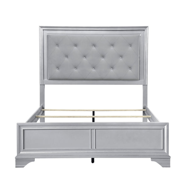 English Elm Silver Framed Queen Bed Tufted Knit Headboard with Built-in Led Ambient Lighting Glam B011S02470