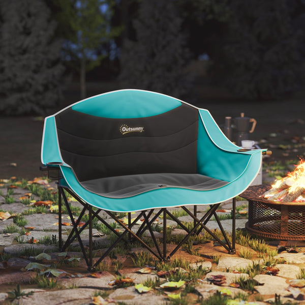 English Elm Outsunny Two Person Folding Camp Loveseat with Padded Seats and Built in Cup Holders W2225P485537