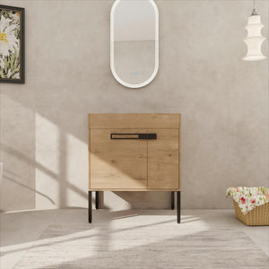 English Elm 30 30 Inch Freestanding Bathroom Vanity Cabinet Dual-Install Wall or Floor, Soft-Close Doors, Metal Handles, Adjustable Shelf, Feet Included W999104320