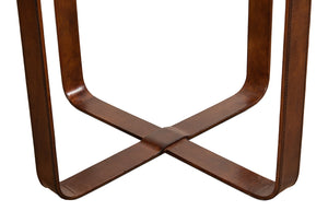 Sarreid Leather Harness Table - Antique Brown Goat Leather With Iron & Brass Accents, Glass Top Elegance Brown  29055