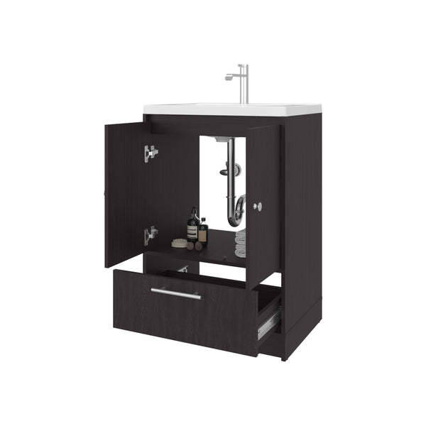 English Elm Wengue 2-Door Freestanding Bathroom Vanity with Sink, Waterproof Wenge Finish, Drawer Storage Elegance B062P355543