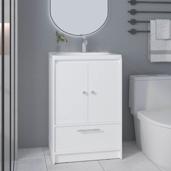 English Elm Bathroom Vanity Slim Sink Cabinet with Single Door, Engineered Wood, Space-Saving Modern Design White 34.25 L x 23.23 W x 13.39 H B097P350321