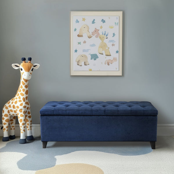 JLA Home Madison Park - Tufted Upholstered Storage Bench with Button-Tufted Padded Top, Solid Wood Legs, Quiet Spring Hinges Navy FPF18-0143