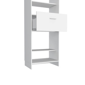 English Elm Hybrid Closet System with Five Open Shelves, Spacious Drawer & Metal Rod for Smart Vertical Storage White 83 L x 20 W x 4 H B128S00094