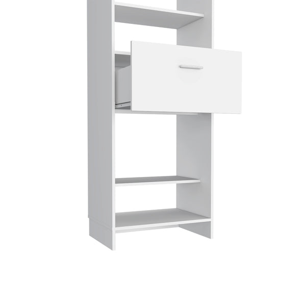 English Elm Hybrid Closet System with Five Open Shelves, Spacious Drawer & Metal Rod for Smart Vertical Storage White 83 L x 20 W x 4 H B128S00094