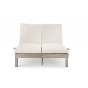 English Elm Trexm Acacia Wood Double Chaise Lounge Outdoor with Folding Trays and Foam Cushions TM000015AAE