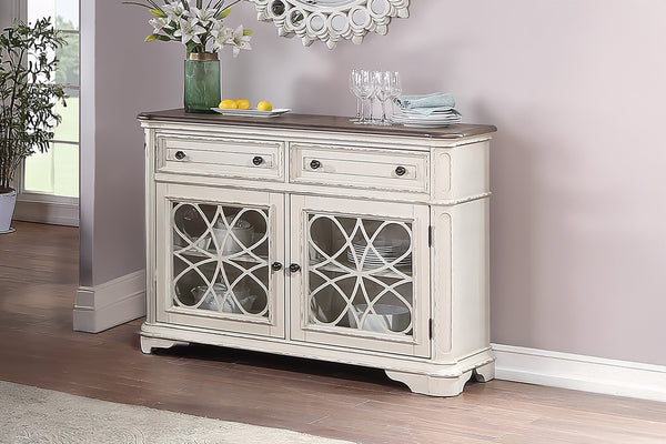 English Elm Traditional Elegant Server with Spacious Drawers and Cabinet Storage for Dining Room Organization and Style Antique White 27 L x 44 W x 59 H B011P395601