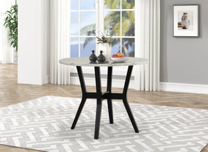 English Elm 5pc Pub Height Dining Set Faux Marble Round Top with PU Upholstered Chairs White Top Black Base B011P405700