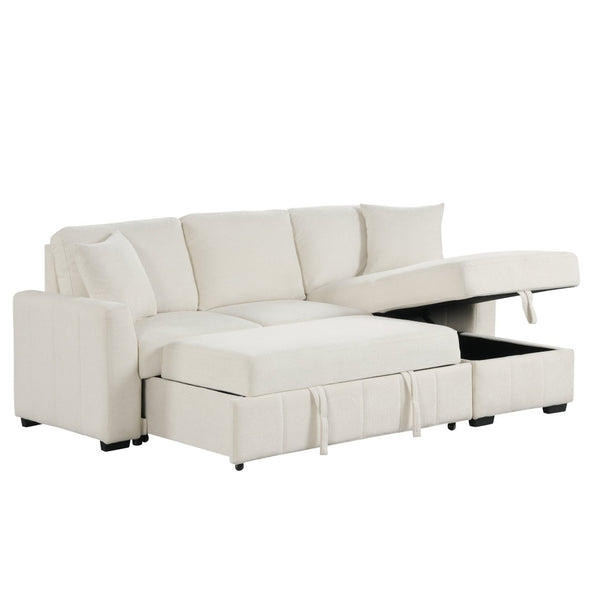 English Elm U_style Modular Sectional Sleeper Sofa with Storage Chaise and Cup Holders for Living Room Beige WY000467AAA