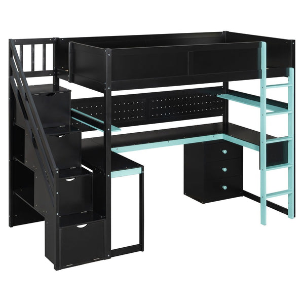 English Elm Full Size Gaming Loft Bed with Led Lighting Desk Shelves and Usb Charging Ports N820S00070C