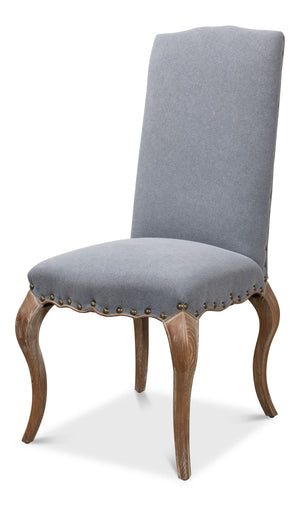 Sarreid Thorne Side Chair - Distressed Oak With Blue Wrinkled Linen & Tacks, Ideal For Stylish Dining Spaces Blue  29083