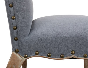 Sarreid Thorne Side Chair - Distressed Oak With Blue Wrinkled Linen & Tacks, Ideal For Stylish Dining Spaces Blue  29083