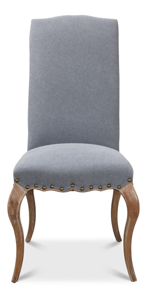 Sarreid Thorne Side Chair - Distressed Oak With Blue Wrinkled Linen & Tacks, Ideal For Stylish Dining Spaces Blue  29083