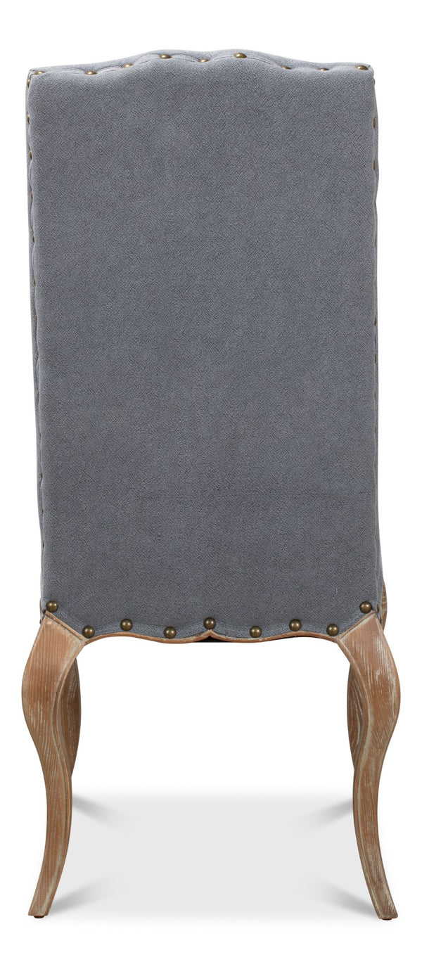 Sarreid Thorne Side Chair - Distressed Oak With Blue Wrinkled Linen & Tacks, Ideal For Stylish Dining Spaces Blue  29083