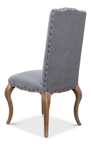 Sarreid Thorne Side Chair - Distressed Oak With Blue Wrinkled Linen & Tacks, Ideal For Stylish Dining Spaces Blue  29083