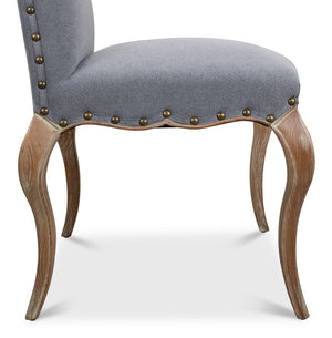 Sarreid Thorne Side Chair - Distressed Oak With Blue Wrinkled Linen & Tacks, Ideal For Stylish Dining Spaces Blue  29083
