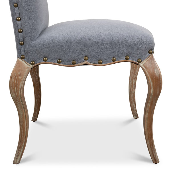 Sarreid Thorne Side Chair - Distressed Oak With Blue Wrinkled Linen & Tacks, Ideal For Stylish Dining Spaces Blue  29083