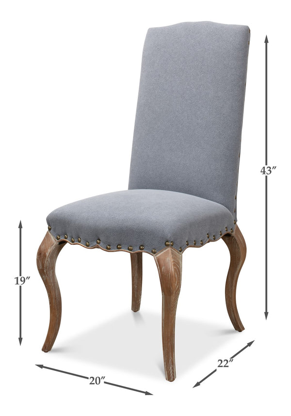 Sarreid Thorne Side Chair - Distressed Oak With Blue Wrinkled Linen & Tacks, Ideal For Stylish Dining Spaces Blue  29083