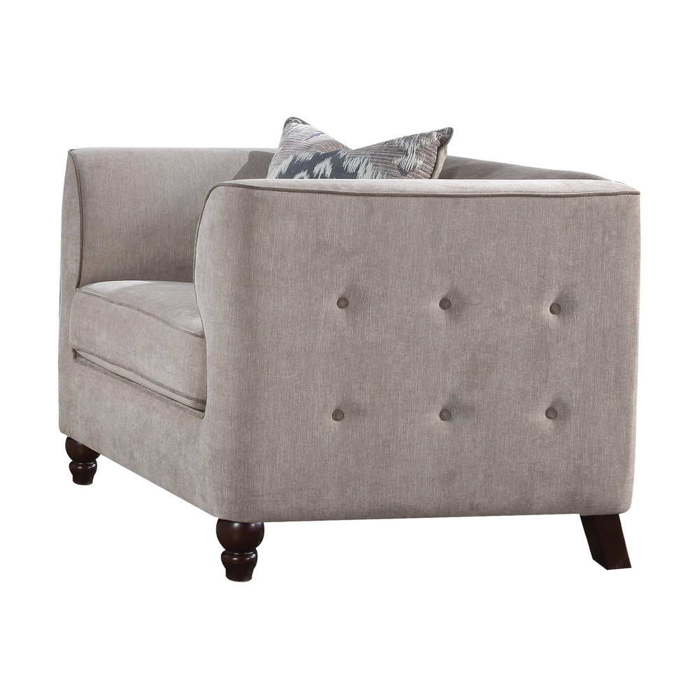 English Elm Cyndi Tan Velvet Chair with Pillow — Button Tufted Back & Arms, Pocket Coil Seat, Espresso Legs B2726P401437