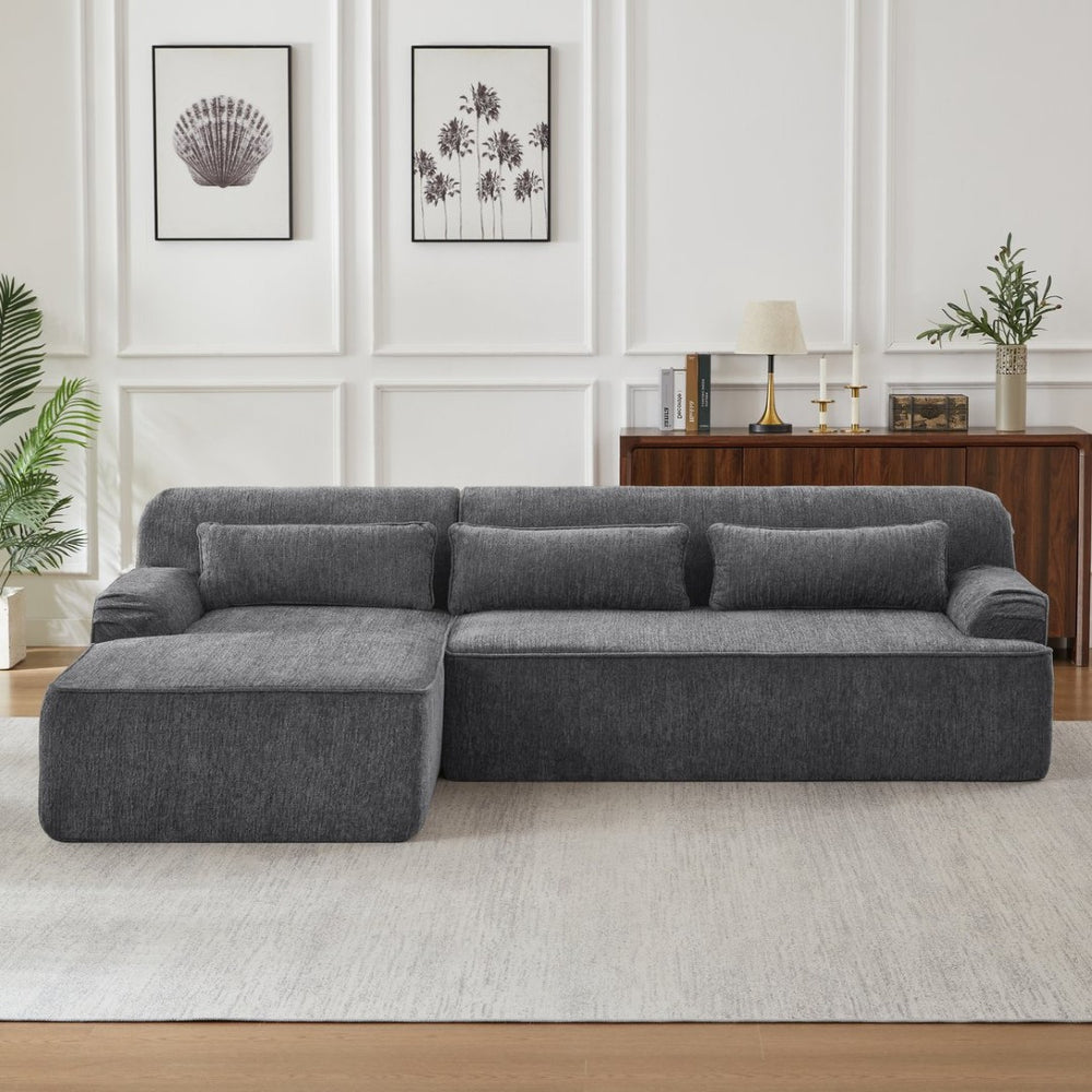 English Elm Chenille Oversized L-shaped Sectional Sleeper Sofa with Tufted Minimalist Design W2339S00069
