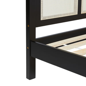 English Elm Walker Edison - Boho Solid Rubberwood Rattan Headboard Bedframe in Black — Platform Design, Coastal Modern Appeal King B185P326688