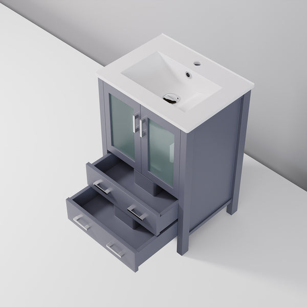 English Elm Dark Grey Bath Vanity 24" W X 18.25" D - Stylish Ceramic Top, Soft-Close Drawers & Space-Saving Design B2731P260411