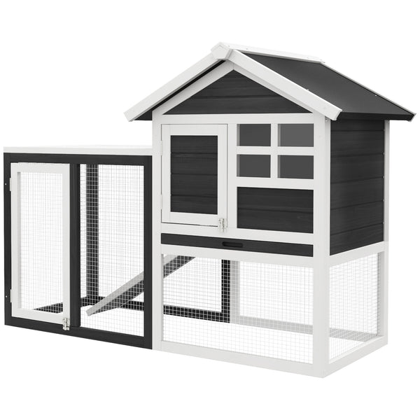 English Elm PawHut Heavy Duty 43" Steel Dog Crate with Wheels, Removable Tray, Top Access & Foldable Bowl Holder Grey+White W2225P217668