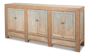 Sarreid Gansu Sideboard - Stylish 6-door Pine Storage With 3 Removable Shelves For Versatile Organization Blue  29093