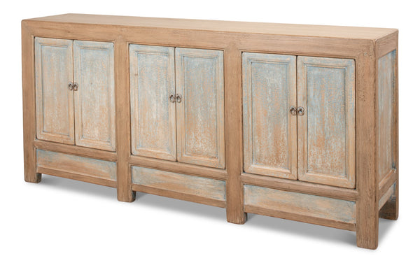 Sarreid Gansu Sideboard - Stylish 6-door Pine Storage With 3 Removable Shelves For Versatile Organization Blue  29093