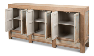 Sarreid Gansu Sideboard - Stylish 6-door Pine Storage With 3 Removable Shelves For Versatile Organization Blue  29093