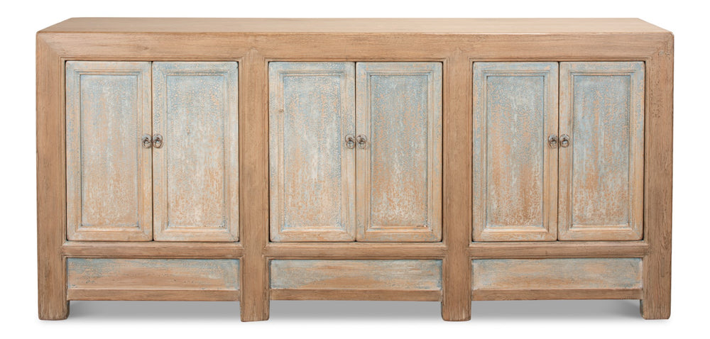 Sarreid Gansu Sideboard - Stylish 6-door Pine Storage With 3 Removable Shelves For Versatile Organization Blue  29093