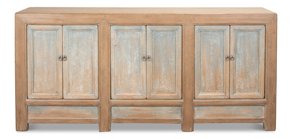 Sarreid Gansu Sideboard - Stylish 6-door Pine Storage With 3 Removable Shelves For Versatile Organization Blue  29093