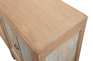 Sarreid Gansu Sideboard - Stylish 6-door Pine Storage With 3 Removable Shelves For Versatile Organization Blue  29093