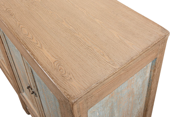 Sarreid Gansu Sideboard - Stylish 6-door Pine Storage With 3 Removable Shelves For Versatile Organization Blue  29093