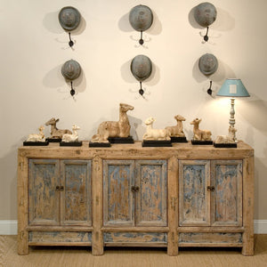 Sarreid Gansu Sideboard - Stylish 6-door Pine Storage With 3 Removable Shelves For Versatile Organization Blue  29093