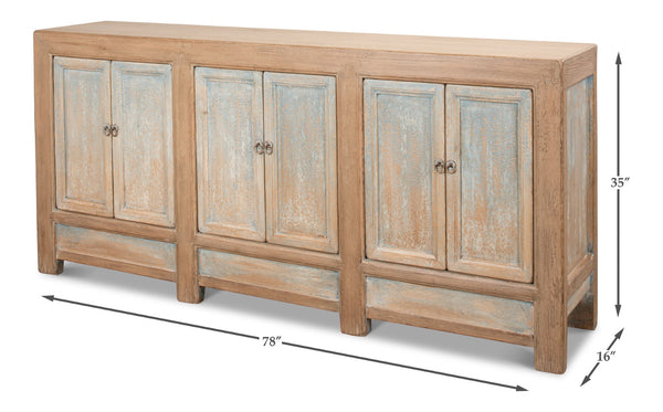Sarreid Gansu Sideboard - Stylish 6-door Pine Storage With 3 Removable Shelves For Versatile Organization Blue  29093