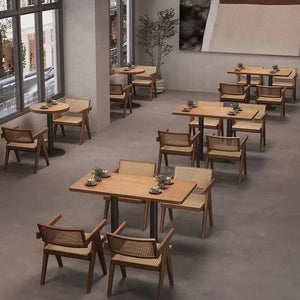 English Elm Modern Mid Century Rattan Dining Chair with Armrests, Walnut Rubberwood, Durable Cozy Accent Seat W3101P340551