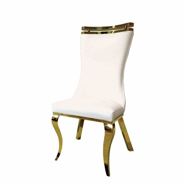 English Elm White Modern Upholstered Side Chair with Gold Legs, Tiger Print Accent, Comfortable Dining Seating White 38 L x 27 W x 22 H B2741S00725