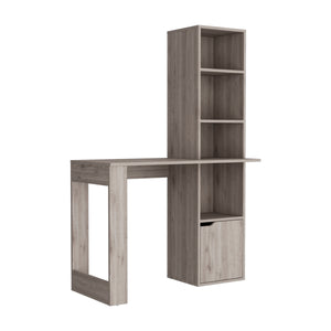 English Elm Oiwa Grey Computer Desk with 4-Tier Bookcase & Cabinet — Space-Saving Engineered Wood Workspace Organizer B070P188857