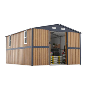 English Elm 10x12 Galvanized Steel Outdoor Shed with Lockable Entry Windows and Sloped Roof W1598S00032