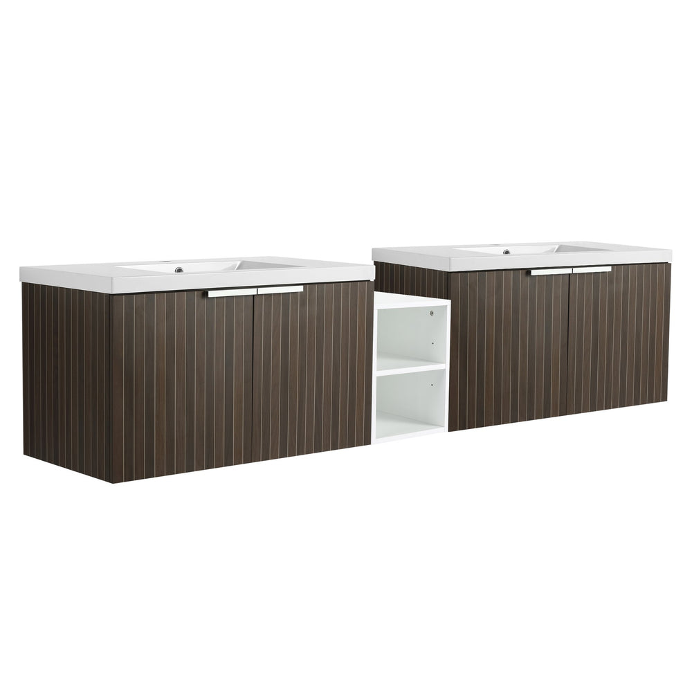 English Elm 82 Inch Wall-Mounted Bathroom Vanity with Resin Sink, Soft-Close Doors, Extra Shelves, Durable Eco Plywood W999S00262