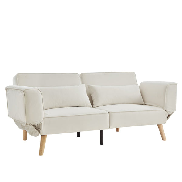 English Elm 72.8" Velvet Futon Sleeper Sofa Split Back Reclining Couch for Apartments and Guest Rooms Beige W1669P364124