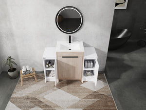 English Elm 48 Inch Freestanding Bathroom Vanity With Ceramic Sink, Adjustable Shelves & Soft-Close Doors W999S00312