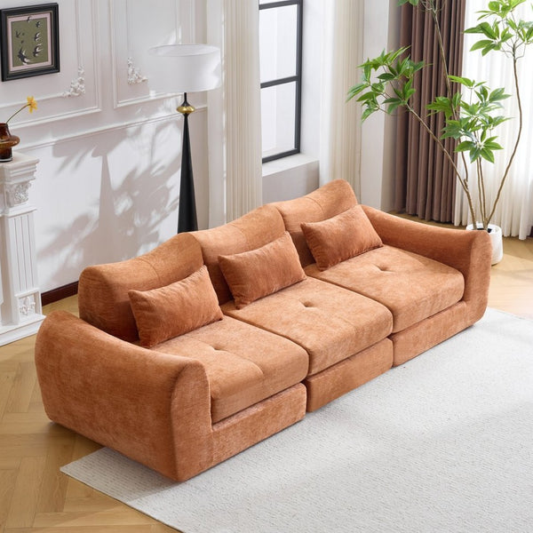 English Elm Modular Cloud Sectional Sofa Bed with Flannelette Upholstery for Flexible Living Orange W1829S00078