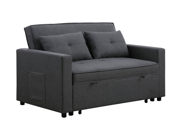 English Elm Zaira Linen Convertible Sleeper Loveseat with Side Pocket for Small Spaces Dark Gray B2749S00191