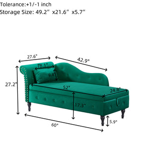 English Elm Aijia 60" Velvet Chaise Lounge With Storage, Button Tufted Design & Nailhead Trim - Green Elegance W1117P284896